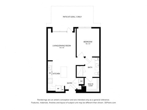 Floor plan for 1 bed, 1 bath, 804 sqft